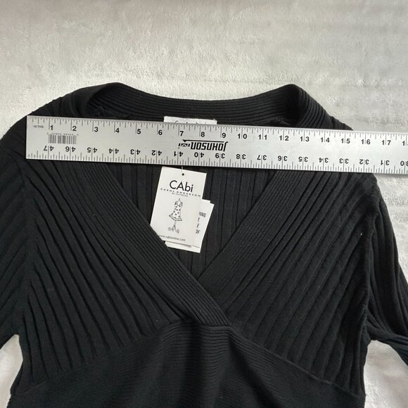 CAbi Womens Ribbed Knit Silk Blend V-Neck Sweater Black XL Pullover #337 New - Picture 4 of 5